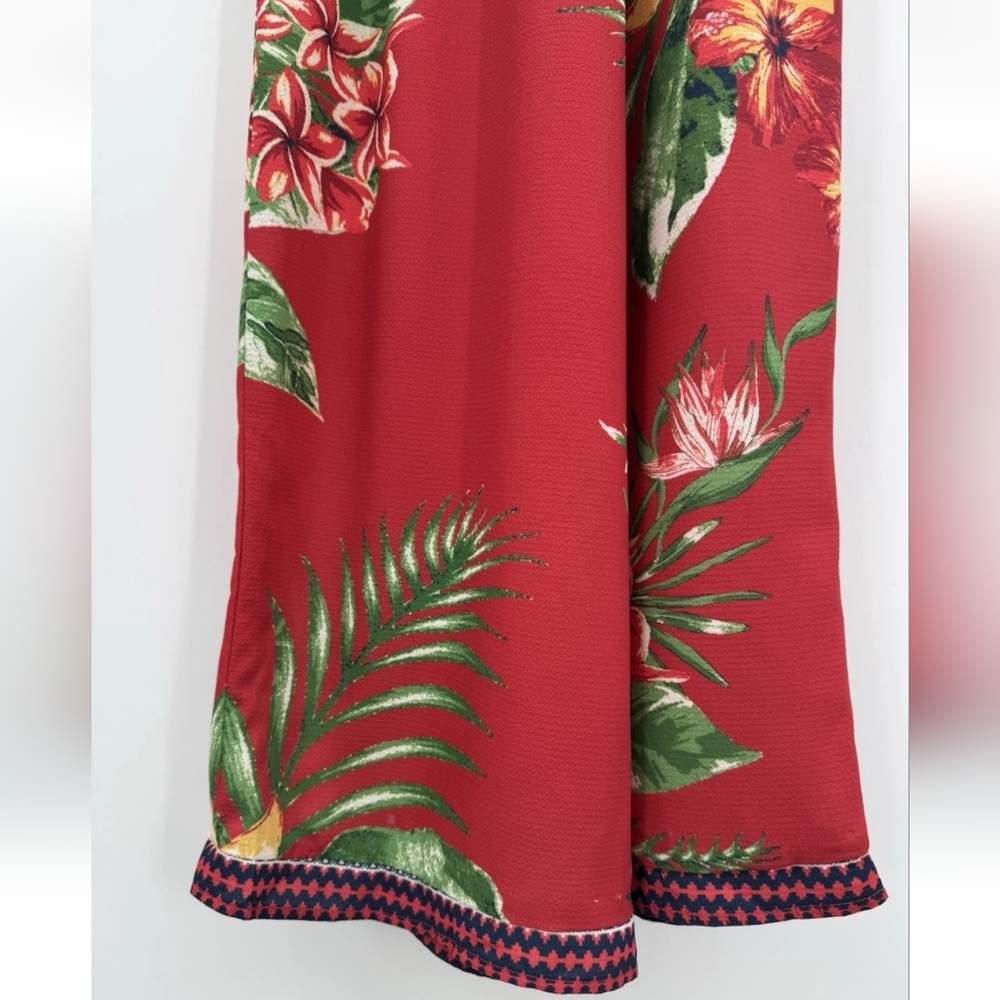 Flying Tomato Red Tropical Floral Wide Leg Jumpsuit Hibiscus Print Size XS - Picture 6 of 16